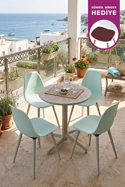 VİLİNZE Tilia Plastik Bahçe Balkon Bistro Seti Katlanır Masa 60*60 cm (1+4 Set)