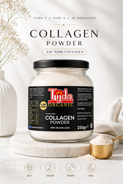 TİJDA Organic Kollajen ( Collagen ) Powder 250 gr-Tip 1+3, %100 Saf