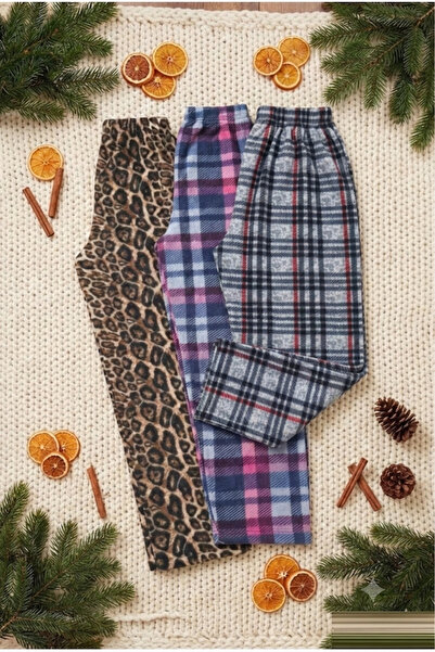 Pi Giyim Pantaloni de pijama de iarnă din lână pentru femei, 3 piese, roz, le...