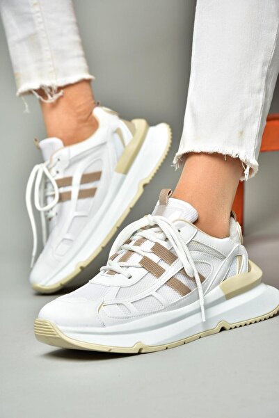 Fox Shoes S973017604 Beyaz/Vizon Kumaş Spor Ayakkabı Sneakers