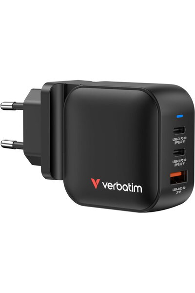 Verbatim Încărcător de călătorie GaN 1x USB-A + 2x USB-C Power Delivery 3.0 Q...