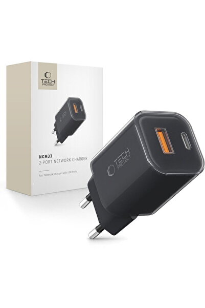 Tech-Protect 1xUSB-C + 1xUSB-A PD QC3.0 33W Negru