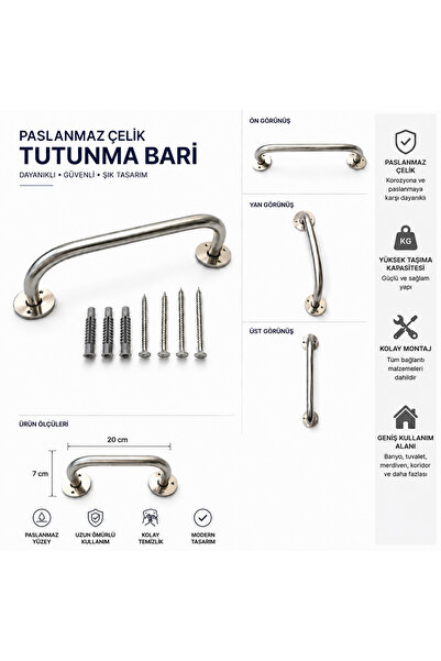 A NEW START Yaşlı ve Bedensel Engelli Tutunma Barı Küvet Wc Duş Tutamak (20-CM)
