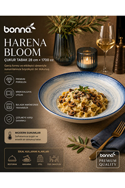 Bonnami Bonna Harena Bloom Çukur Tabak 28 cm 1700 cc - Geniş Servis ve Makarn...