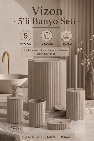 Store HGY Home Pedallı ve İç Kovalı Coliseum Vizon 5'li Banyo Seti