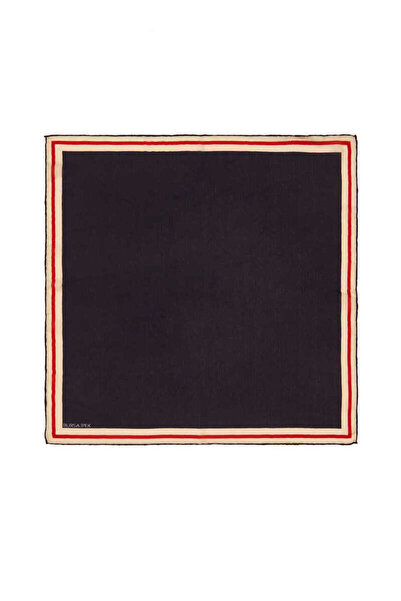Bursa İpek Plain Silk Handkerchief with Navy Blue Border