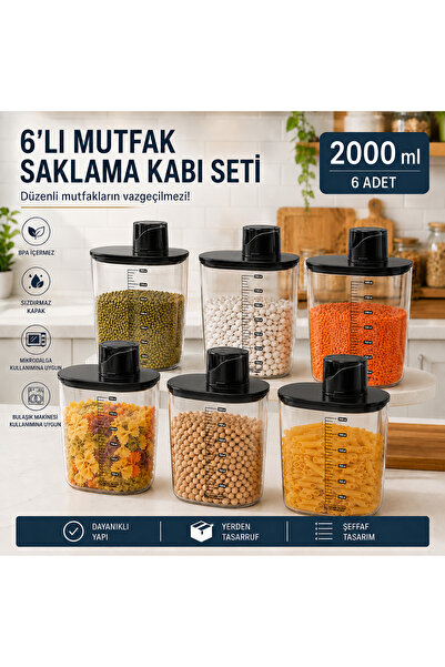 ShopyTime Erzak Saklama Kabı Seti - 6'lı Premium Ölçekli Hava Geçirmez Kapakl...