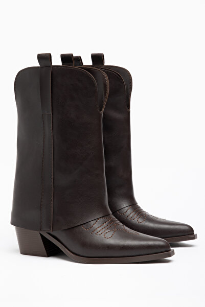 DENORA Bitter Brown Matte Leather Trousers Flat Western Cowboy Boots