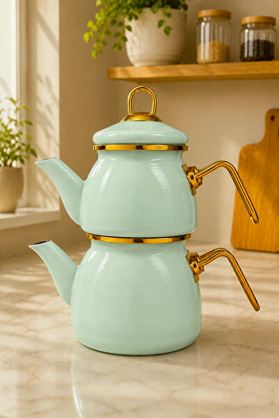 PR HOME Soft Yeşil Mini Model Emaye Çaydanlık