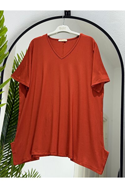 ÖZNE BUTİK Women's 100% Cotton V-Neck Short Sleeve Tunic