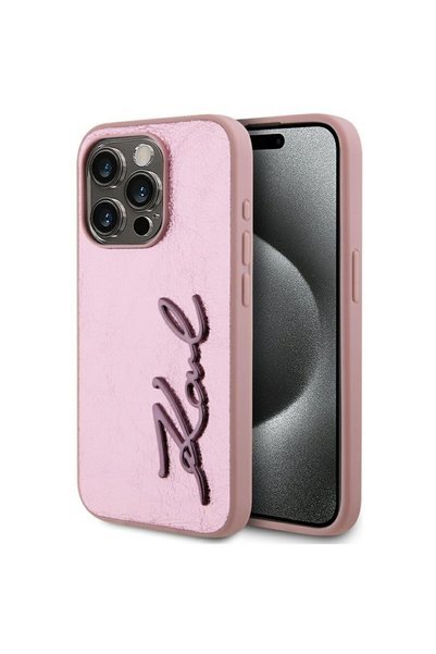 Karl Lagerfeld Husa iPhone 15 Pro - Carcasă rigidă din piele (KLHCP15LPFMFBKM...