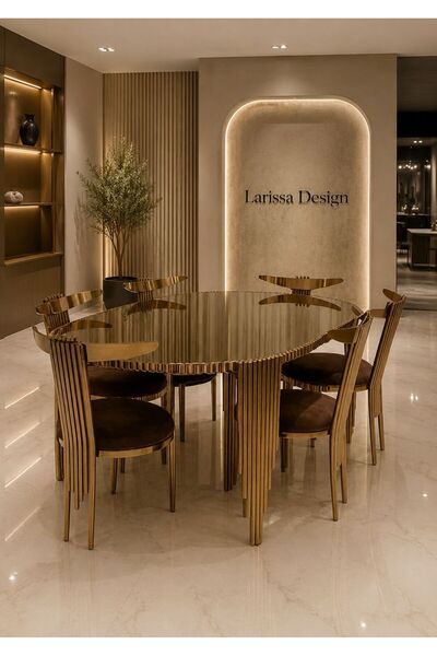 larissa design 6 KİŞİLK YEMEK MASASI TAKIM 6 SANDALYE ROSE GOLD KAPLAMA