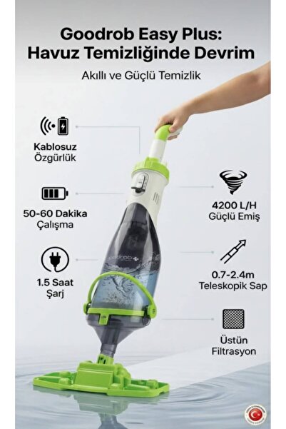 NETA HAVUZ Goodrob Easy Plus Kablosuz Şarj Edilebilir Havuz Süpürgesi Telesko...