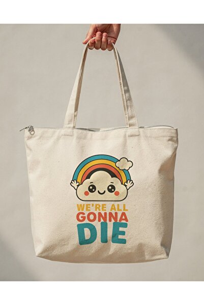 buzagi tasarım ürünleri Gonna Die Zippered Lined Gusseted Canvas Bag 35 X 40 cm