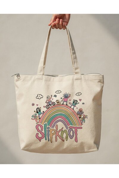 buzagi tasarım ürünleri Slipknot Zippered Lined Gusseted Canvas Bag 35 X 40 cm