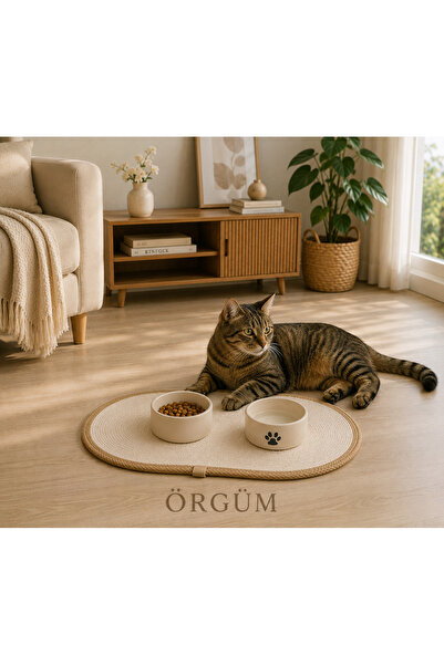 ÖRGÜM Kedi Köpek Beslenme Paspası Kedi Köpek Mama Altlığı 50x30 Cm ( MAMA KAB...