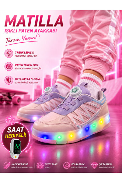 MATİ Işıklı Patenli Çocuk Ayakkabısı Tekerlekli Spor Ayakkabı, Patenli Ayakka...