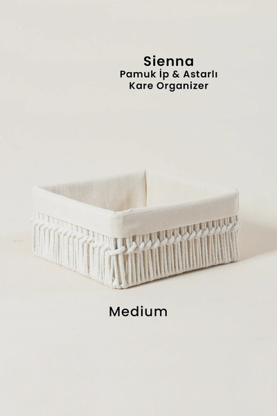 Marrien Sienna El Yapımı Organizer Natural Pamuk İp Astarlı Metal Sepet 22x22...