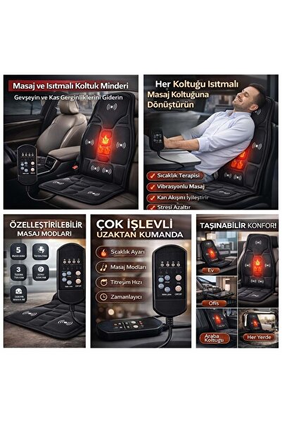 HyMark Isıtmalı Titreşimli Masaj Minderi Ev Araç Ofis Kumandalı Koltuk Masaj Aleti
