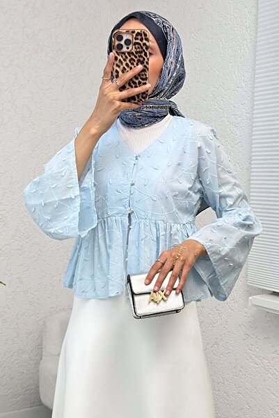 Salih Çelebi Damla Nakışlı Kimono 2368 - MAVİ