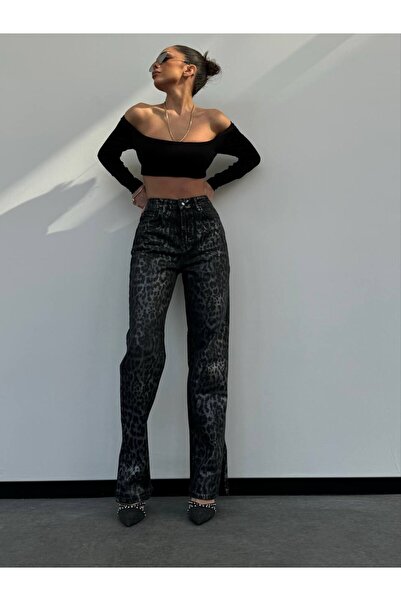 HerTon Pantaloni de damă din lycra strălucitoare, cu talie înaltă și tăieturi...