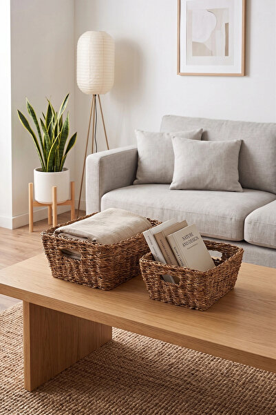 AVANTAGE HOME Alessia - Σετ 2 Φυσικών Διακοσμητικών Ψάθινων Καλαθιών Πολλαπλώ...