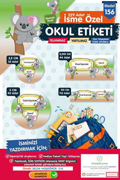t tuğset etiket Okul Etiketi Kalem Defter Etiketi Özel İsim Yazılabilen Etike...