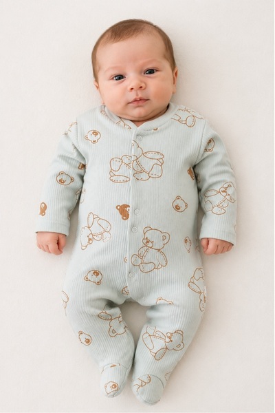 ENİA BABY Unisex Bebek Ayıcık Temalı Temalı Çıtçıtlı Patikli Tulum Yenidoğan ...