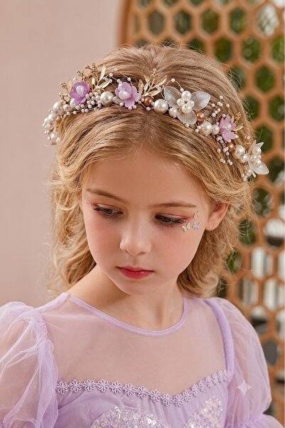 GlassySKY Accesoriu de păr elegant cu perle și detalii aurii florale pentru z...