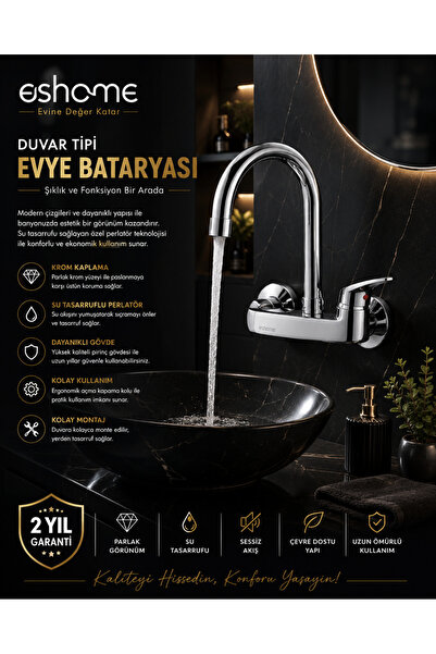 ESHOME Wall Mounted Pull Out Kitchen and Bathroom Sink Mixer Tap Faucet