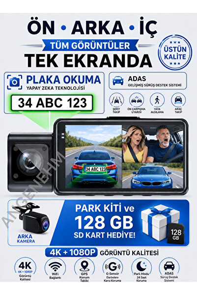 Angenehm Ön Arka İç Geniş Açı Net Görüntü 4K 1080P Full HD Araç İçi Dışı Kame...
