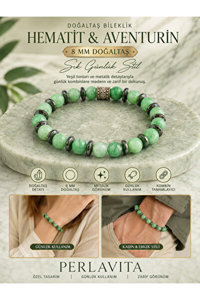 Perlavita Natural Stone Luck and Aventurine Bracelet - Compatible with Stress...