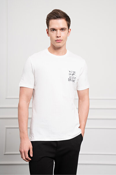 Morven Tricou din bumbac Ecru Trend Crew Neck Dynamic Fit pentru bărbați