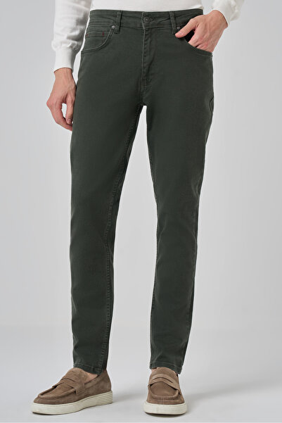 Morven Erkek Haki Denim 5 Cep Slim Fit Jean Kot Pantolon