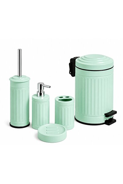 Aşkana En Model, 5 Piece Retro Metal Bathroom Set, 5 Lt Large Trash Can, Toil...