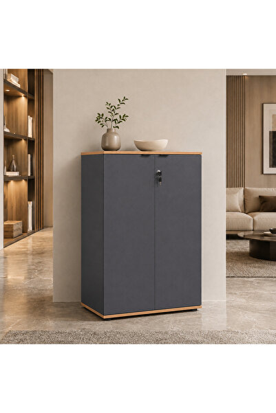 Adore Mobilya Rio 3 Raflı Kapaklı Kitaplık-Antrasit-Kontra 72x109x34 cm (GxYxD)
