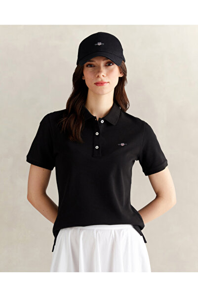 Gant Kadın Siyah Regular Fit Logolu Polo Yaka T-Shirt