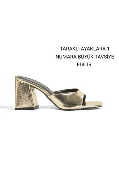 Y ESMA Gold Crinkled Coated Heel Slippers 7cm Women's Shoes New Season