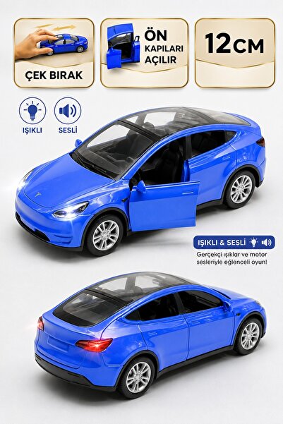 SCOWETTO Tesla Model Y Koleksiyonluk Metal Sesli Işıklı Diest Car Oyuncak mod...