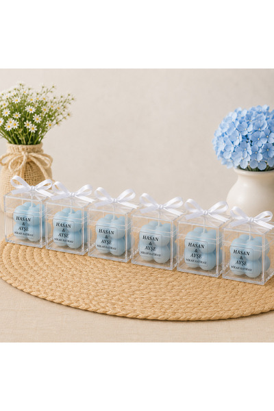 F&A Candle 25 ADET Kişiye Özel El Yapımı Mavi Bubble Mum – Vanilya Kokulu Nik...