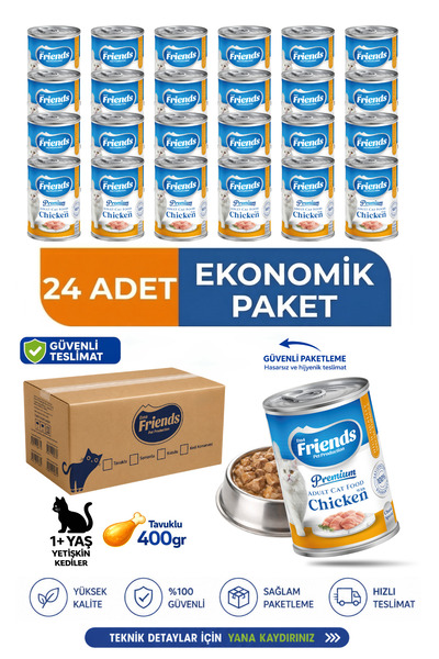 Friends Premium Tavuklu Yetişkin Kedi Konservesi 400 gr x 24 Adet Ekonomik Pa...