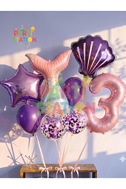 Parti Station Deniz Kızı Konsept 3 Yaş Balon Deniz Kızı Doğum Günü Set Yaş Ba...