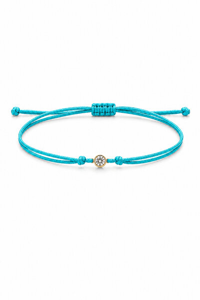 KAIROS JEWELRY 14 Ayar Altın Premium Tektaş Makrome Ayarlanabilir Turkuaz Ren...