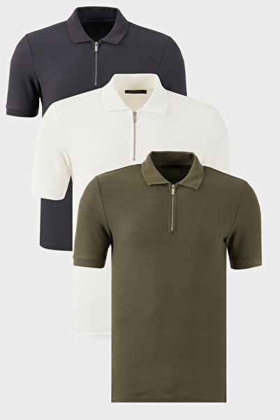 Buratti Cotton Regular Fit Half Zipper 3 Pack Polo Neck t Shirt Men's Polo Ne...
