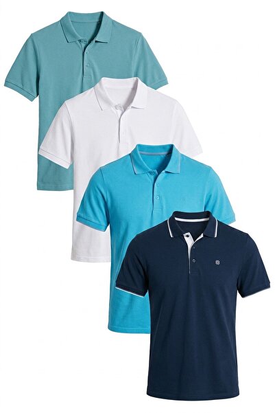 Buratti Cotton Regular Fit Buttoned Polo Collar 4-Pack t Shirt Men's Polo Col...