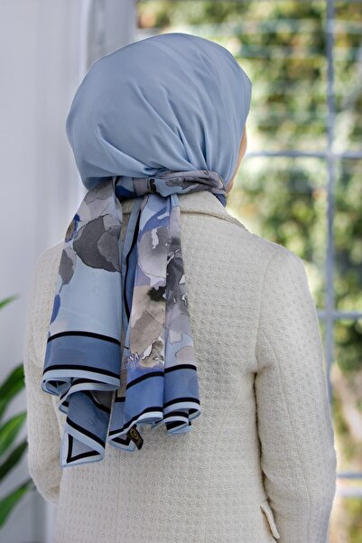 Vissona KREP ÇİÇEK DESENLİ BEBE MAVİSİ - İNDİGO RENKLİ 75X195 KIRIŞMAZ ŞAL