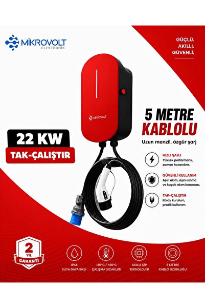 22kW Araç Şarj İstasyonu (Kırmızı)