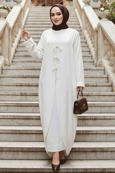 N.S NEVA STYLE Dress Ecru Hijab Double Set 76091E