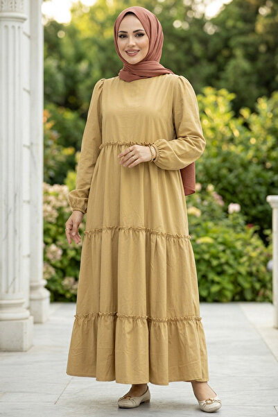 Neva Style Φόρεμα με πλισέ μπισκότο με ποπλίνα 57342BS