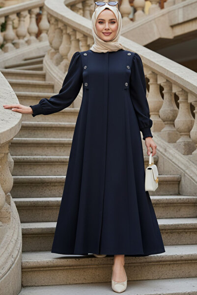 N.S NEVA STYLE Fermuarlı Lacivert Tesettür Abaya 85106L